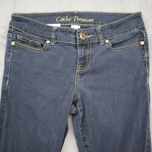 Cache Premium Jeans Womens 2 Black Bootcut Low Rise Button Stretch Denim Pants - Picture 9 of 16